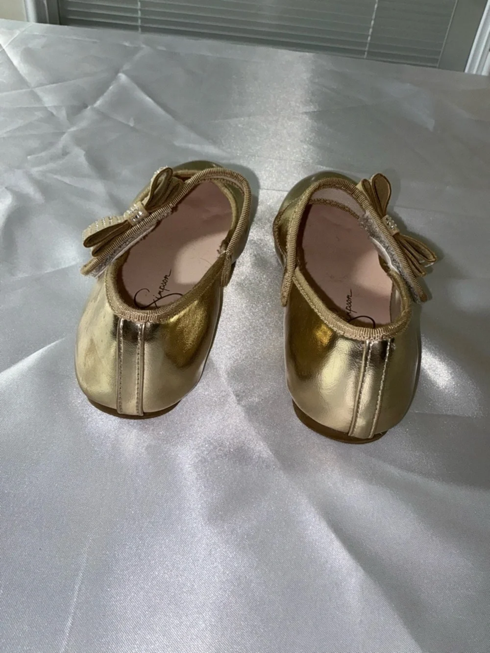 Jessica Simpson Girls Gold Mary Jane Bow Flats Size 1